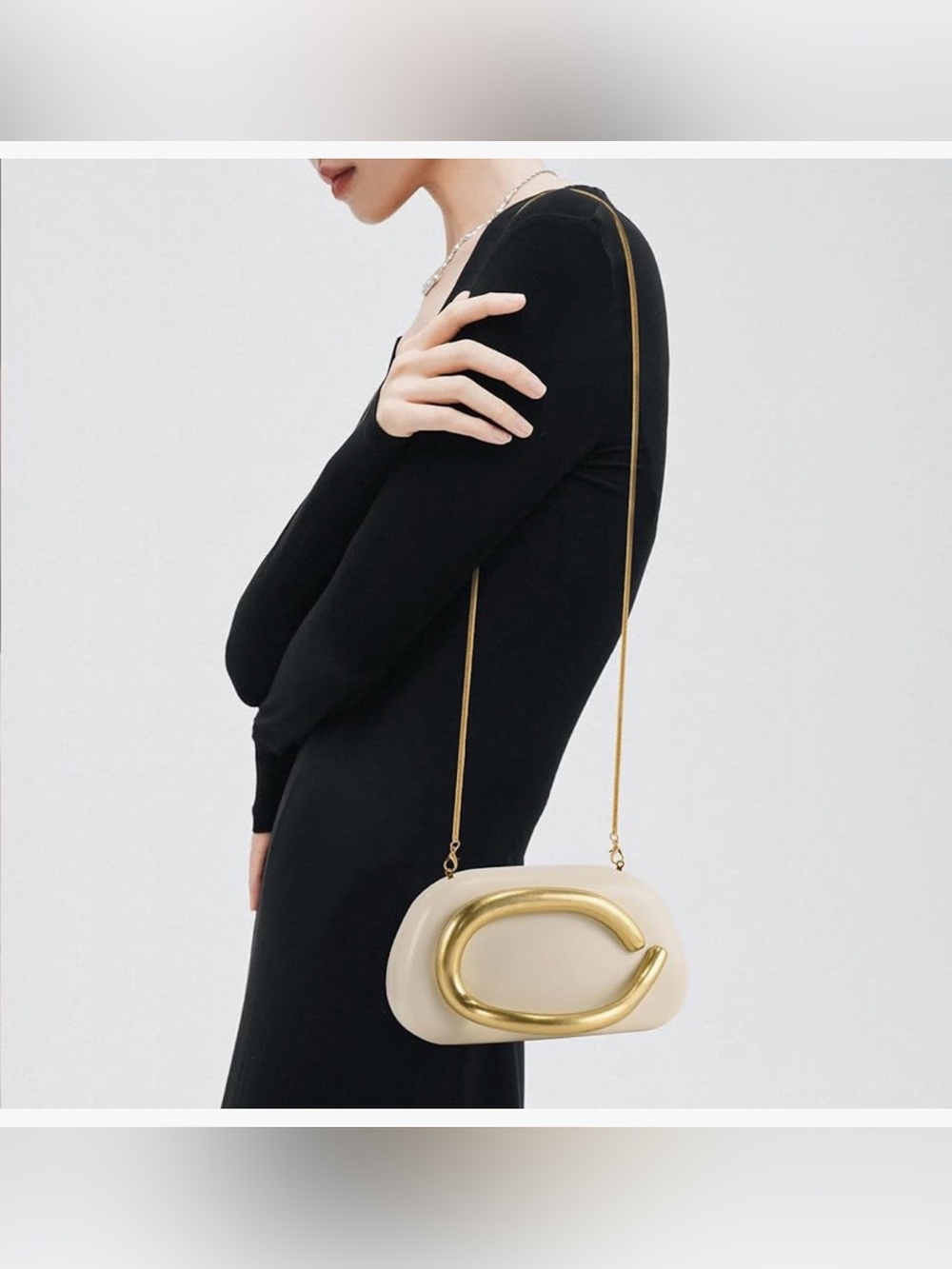 Amazon Cream Shoulder Clutch Handheld Design and Removable Strap
